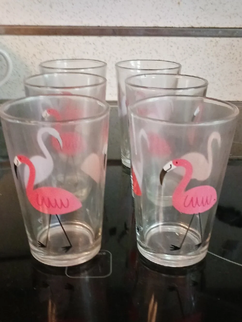 Adorable! 🦩Set of 6  Flamingo Juice Glasses - Pink Flamingo Print🦩🦩🦩🦩🦩🦩